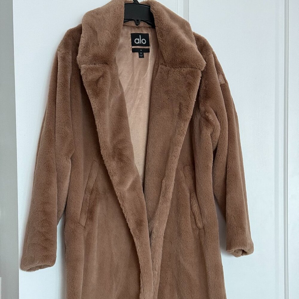 ALO Faux Fur Longline Coat M Tan | $348 Retail